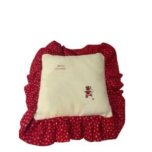 Merry‎ Christmas mouse cross stitch pillow red white snowflakes 13"xx13"